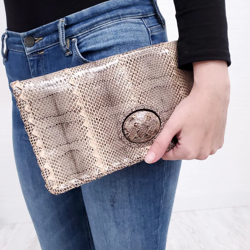 BOTTEGA VENETA SNAKESKIN TURNLOCK CLUTCH