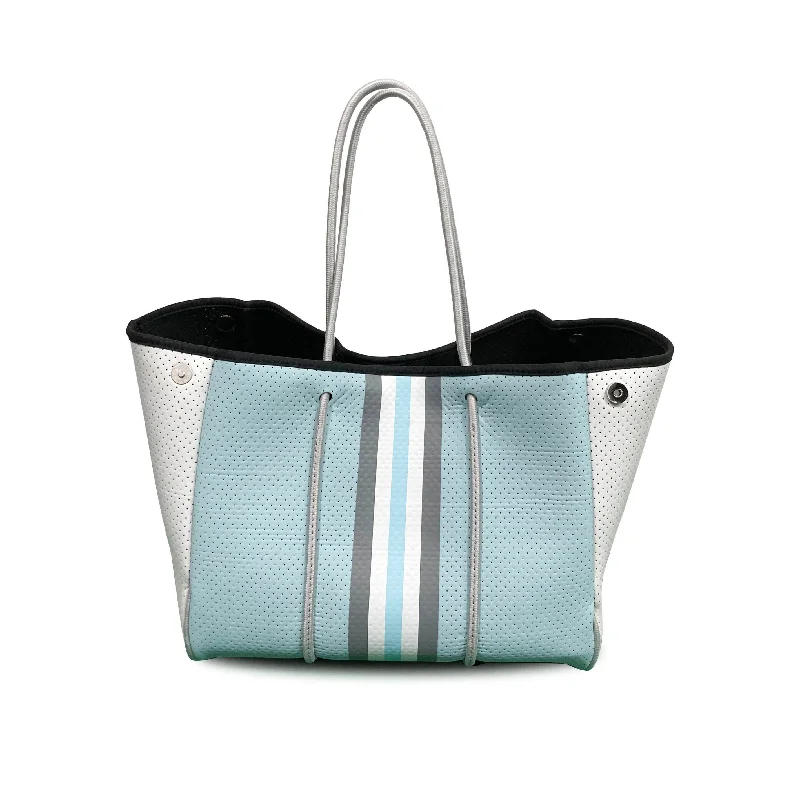 Powder Blue Neoprene Tote with Stripe