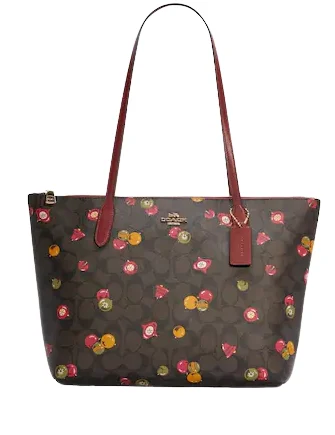 Coach Zip Top Tote In Signature Canvas With Ornament Print