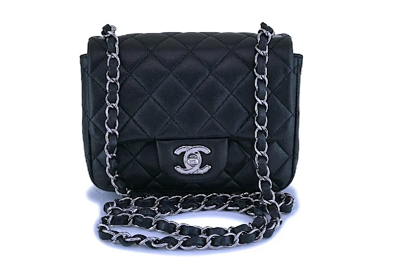 Chanel Classic Mini Square Black Lambskin Crossbody Bag SHW