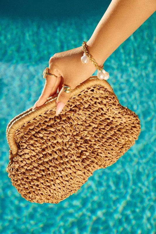 Sea You Soon Woven Straw Crossbody Handbag - Khaki