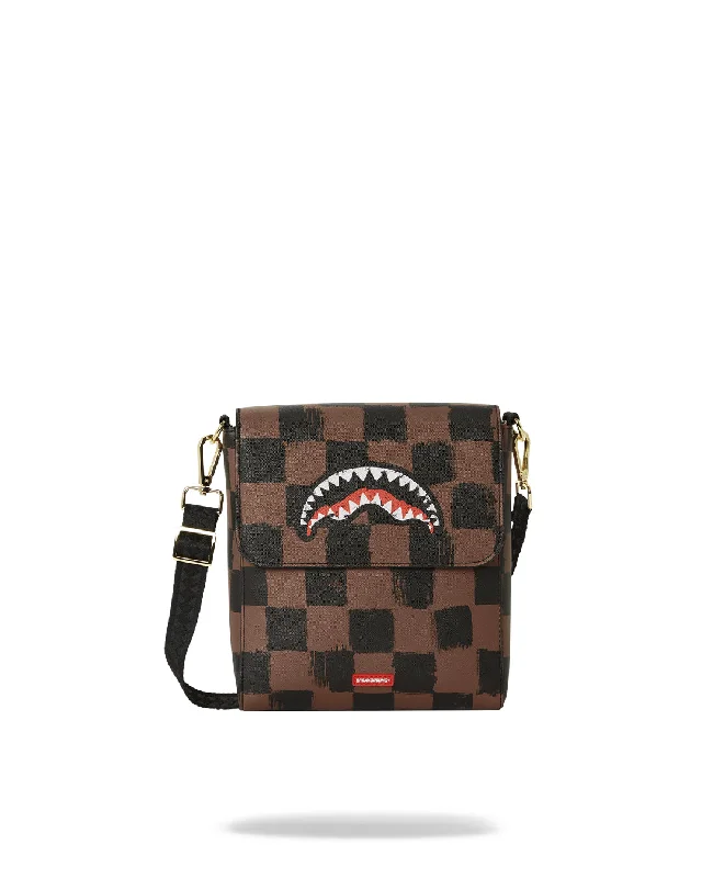 Sprayground Bag SHARKS IN PARIS PAINTED MESSENGER SLING BAG Brown