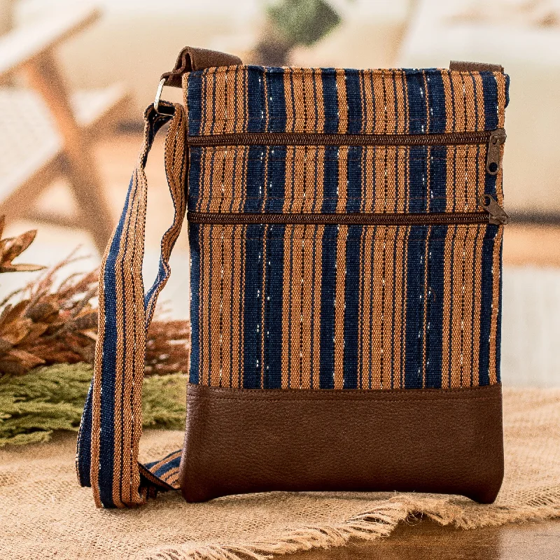 Striped Cotton Sling Bag in Midnight and Ginger Hues - Straight Paths