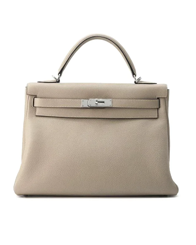 Herms Kelly 28 Beige Leather Top-Handle Bag