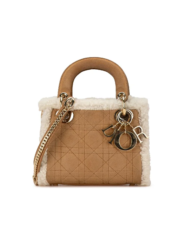 Mini Suede Shearling Quilted Leather Bag with Detachable Strap