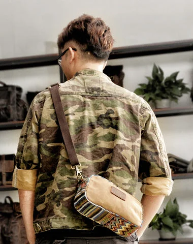 Cool Canvas Mens Green Clutch Bag Mini Side Bag Gray Small Messenger Bag For Men