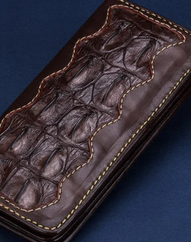 Handmade leather crocodile skin wallet leather men clutch Tooled wallet