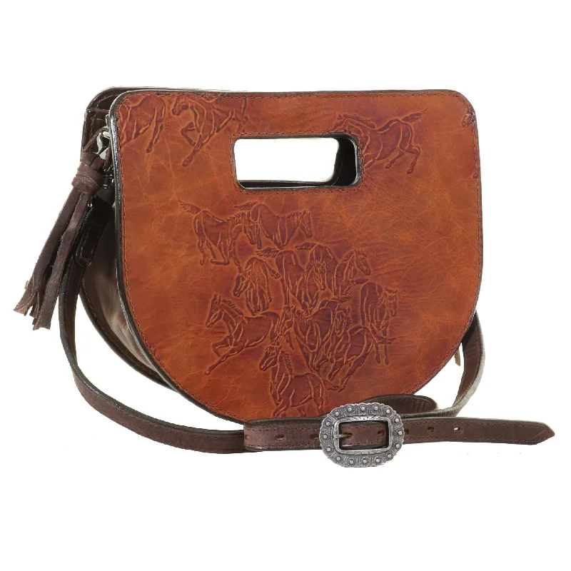 HCC12 - Saddle Tan Wild Horses Half Circle Clutch