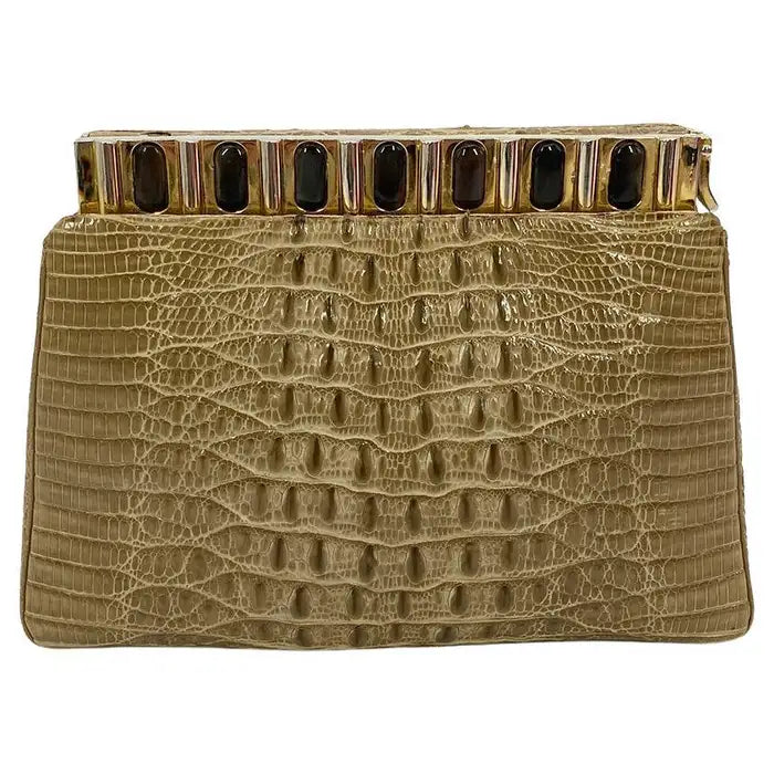 Judith Leiber Natural Tan Hornback Alligator Clutch