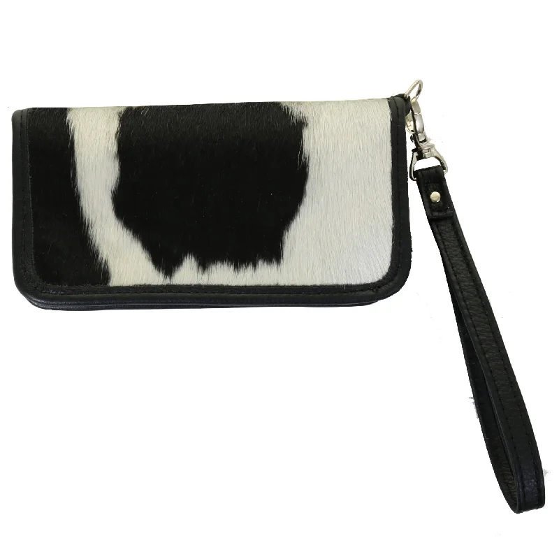 LZW43 - Black & White Cowhide Ladies Zipper Wallet