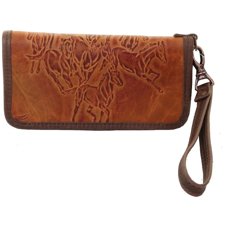 LZW50 - Saddle Tan Running Horses Zipper Wallet