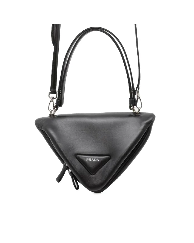 Padded Nappa Leather Triangle Satchel with Detachable Shoulder Strap