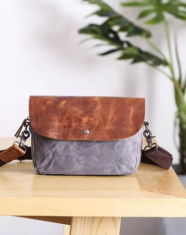 Casual Waxed Canvas Leather Mens MIni Side Bag Gray Courier Bag Messenger Bag for Men