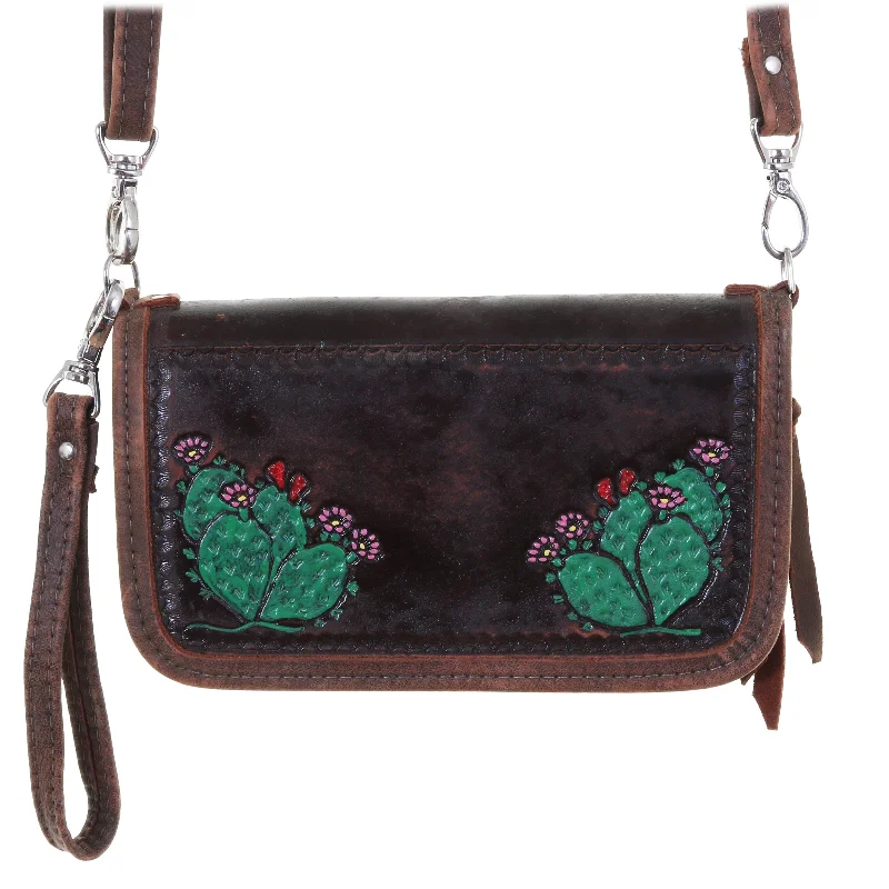 CO173 - Prickly Pear Cactus Tooled and Painted Clutch Organizer