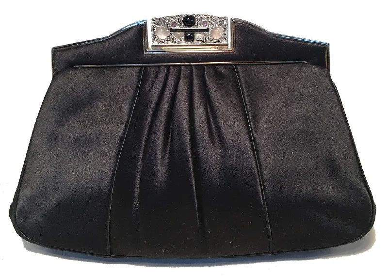 Judith Leiber Vintage Black Pleated Silk Clutch