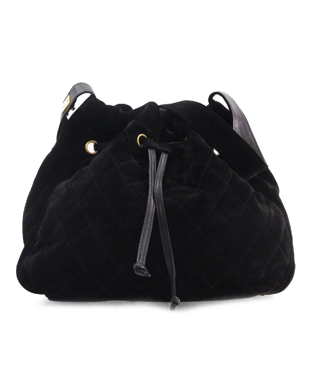 Chanel 19 Black Quilted Suede Bucket Bag