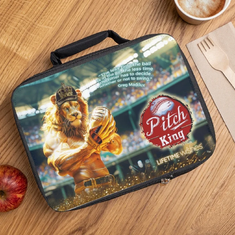 Baseball Pitch King Lion Lunch Bag, Insulated Kids Lunch Box, Baseball Accessories, Baseball Gear, Baseball Gift