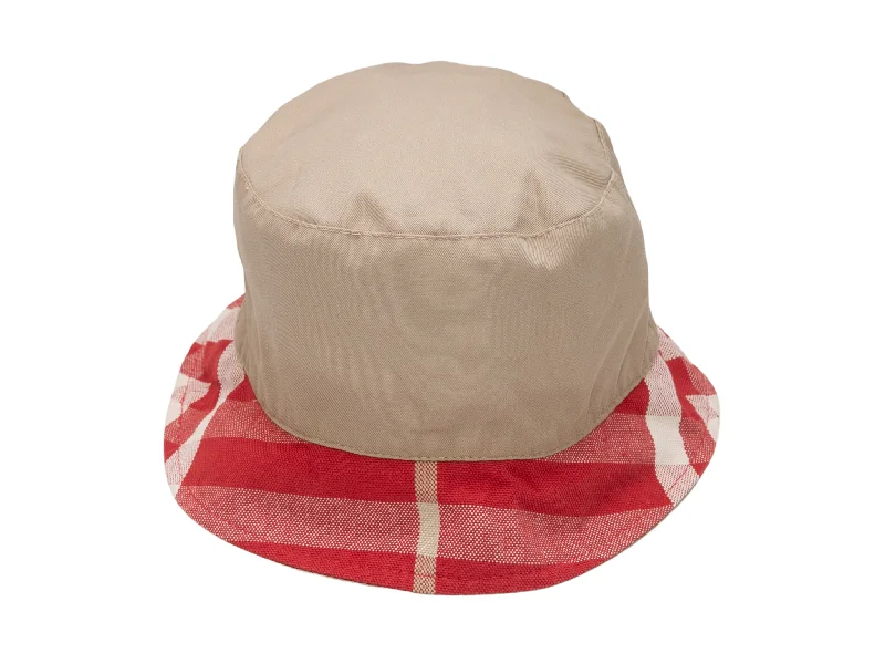 Beige & Red Burberry Nova Check-Trimmed Bucket Hat