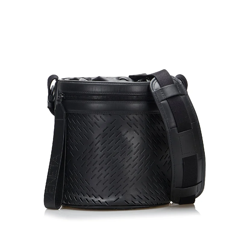 Black Bottega Veneta Perforated Leather Paper Bucket Bag