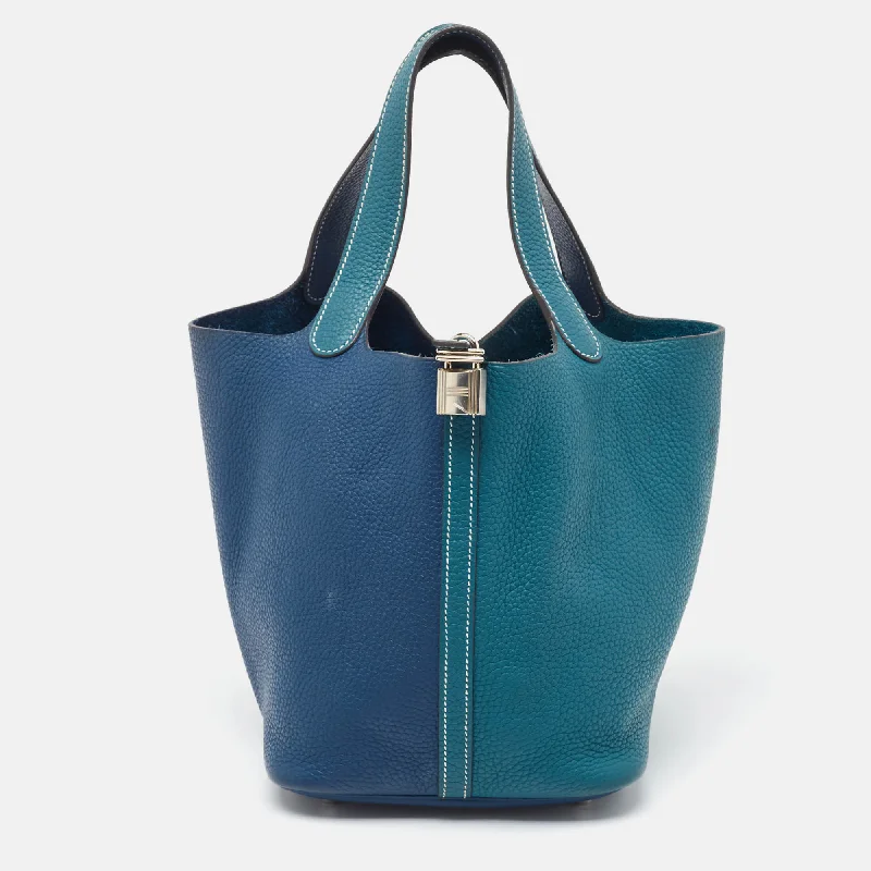 Hermès Deep Bleu/vert Bosphore Taurillon Clemence Leather Picotin Lock 22 Bag