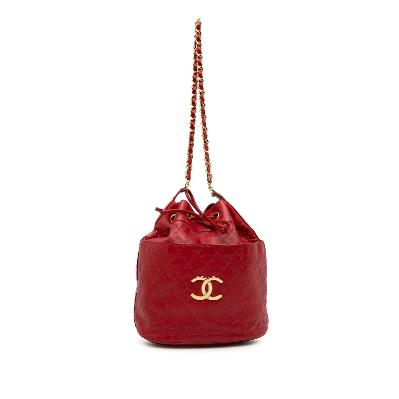 Red Chanel CC Quilted Lambskin Bucket Bag