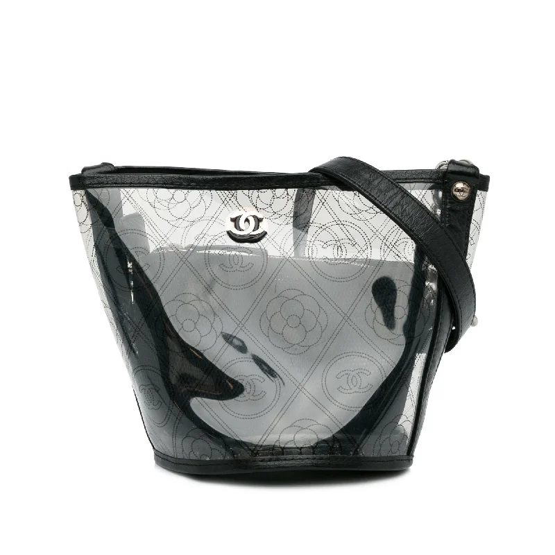 White Chanel Camellia PVC Bucket Bag