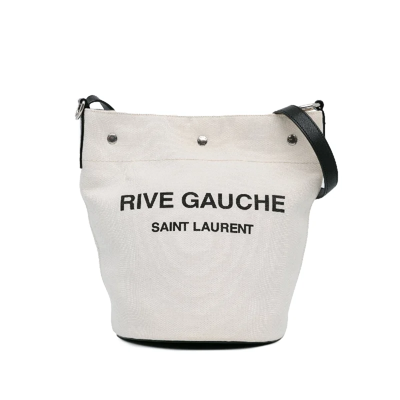 White Saint Laurent Canvas Rive Gauche Bucket Bag